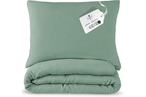 ‎PURE SHORES pure shores - Musselin Bettwäsche 135x200 | Bettwäsche 135x200 Baumwolle | Bettwäsche-Sets | 100% Bio mit GOTS | Reißverschluss | Bettwaren | Bedding Set | 1 Kissen 80x80 | Ozean-Grün