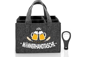 Aerzouser Portabotellas 6 botellas, 24 x 15 x 18 cm, bolsa para botellas, bolso de mano de cerveza, bolsa de fieltro, bolsa de cerveza para hombres, con abrebotellas, regalos para hombres
