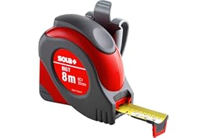 SOLA BIG T - Bandmaß 8m / 25mm - extrem robustes Profi-Rollbandmaß mit Gürtelclip - Stahlband, gelb lackiert mit mm Skala - Genauigkeitsklasse I - Rollmeter mit rutschfestem Endhaken - Länge 8m/25mm