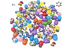 YSTrillion Mini Mariquitas Colorida 100 Piezas Mariquitas Decorativas Adhesivos Pequeña Abeja de Madera Autoadhesiva Abeja para DIY Scrapbooking Decoración 9 * 13MM