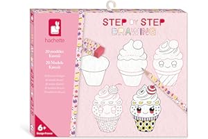 Janod - Step by Step Drawing - Naucz się rysować - 20 modeli Kawaii - Zestaw rysunkowy dla dzieci - Nauka rysowania i koncentracji - Od 6 lat - J09156