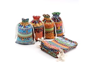 SumDirect, 20 sacchetti per monete in stile etnico egiziano,sacchetti regalo per caramelle, sacchetti in cotone con coulisse per feste, matrimoni, vacanze (10x15CM)