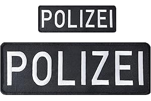 AXEN Polizei Patches Large Embroidered Loop and Hook Police Patch for Military Tactical Vest Uniform Jacket, Pack of 2 (One large and One Small)