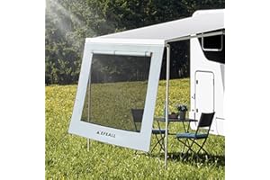 EFEALL Sonnenschutz Wohnmobil Vorderwand 2 x 3,7 m, UPF 50+ Schutz, Regenfest, mit Verstellbarem Panorama-Fenster(Stoff+Netz), Sunblocker Markise für Kederleisten mit Ø 5–7 mm, inkl. Montagezubehör