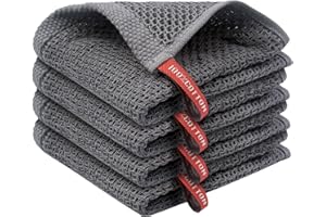 XIASHENG Set di 4 Strofinacci Cucina Cotone 30 x 30 cm,Stracci Cucina Cotone,Asciugamani Canovacci Cucina Super Assorbenti,Riutilizzabile e Ad Asciugatura Rapida Lavabili in Lavatrice (Grigio Scuro)