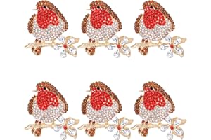JUFYVO 6pcs Robin Brooches Red Bird Animal Brooch Vintage Redbreast Robin Brooches Alloy Sparkling Rhinestones Brooch Jewelry Gifts for Christmas New Year Jewelry