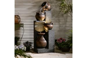 Bumilgar 135CM Large Water Fountain Outdoor-The 4 Cascading Modern Feature Crocks Garden Fountains and Waterfalls with Warm Lights for Porch, Deck, Patio, Backyard Home Decor (Gray)