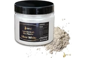 ‎AARTSZ Epoxidharz Farbe Metallic Silber Weiß 50g Jar, AArtsZ Mica Powder Pulver, Farbpigmente, Perlglanz Natürliches kosmetisches Pigment für Lipgloss, Nagellack, Make-up, Epoxidharz, Seifenfarbe,Badebomben