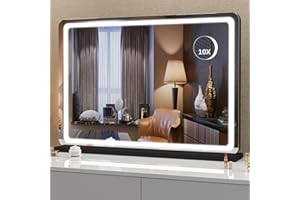 Hasipu Vanity Mirror with Lights, 80 x 58cm LED Makeup Mirror, Lighted Makeup Mirrors with Dimmable 3 Modes, Touch Screen Control Vanity Mirrors Square White