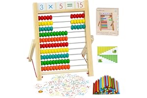 VingaHouse Boulier Règle Calcul Montessori Abacus Mathématique, Cadre de comptage avec 100 Perles/bâtons de comptage/Anglaise Cartes Alphabet numérotées Jouet éducatif pour Les à partir de 3 Ans