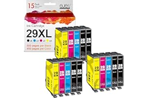 EJET 29XL Compatible pour Epson 29 29XL Cartouche d'encre pour Epson Expression Home XP-235 XP-255 XP-245 XP-345 XP-352 XP-445 XP-452 XP-432 XP-335 XP-342 XP-442 (Noir Cyan Magenta Jaune, 15-Pack)