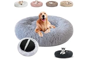 JRUI Kuscheliges Hundebett Rund Hundekissen Flauschig Katzenbett, Bezug abnehmbar und Maschinenwaschbar, Donut Plüsch Warme Kuschelkissen Hundekörbchen für Mittelgroße und Große Hunde, Grau