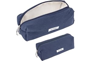 DEEPTON Pencil Case, Corduroy Cute Pencil Case, Pencilcase, Pen Pouch, Portable Stationery Pencil Bag, Makeup Bag, School Pencil Cases, Stationery Pouch for Girls Women Teenage College Exams - Dark Blue