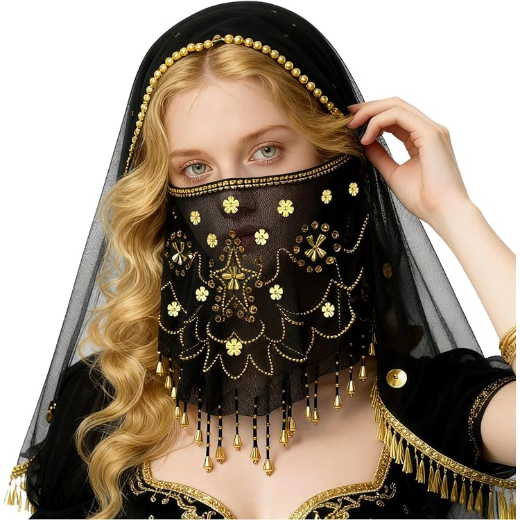 FeMereina Arabisches Prinzessin-Kostüm Für Damen – 3-teilig Mit Bandeau-Top, Hose & Armbändern, Jasmin-Stil