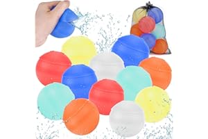 FLNLANO Wiederverwendbare Wasserballons Schnell Befüllbar, 12 Stück Selbstschließend Wasserbomben Pool Spielzeug für Kinder 3+ Jahre, Silikon Wasserspielzeug Spritziger Ball für Sommer Party Wasserschlacht