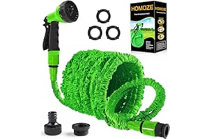 Garden Hose Pipe Expandable Garden Hose with 3/4", 1/2" Fittings, Anti-Leakage - Flexible Expanding Hose with 8 Function Spray Nozzle by HOMOZE (25FT, Green)