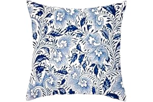 Lieson Fodere Cuscini Divano, Copricuscino 50x50 CM 1 Pezzo Fodera Cuscino Divano Fantasia Blu Bianco Vite di Fiori, Poliestere