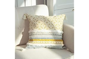 hi-home Dekoracyjna poszewka na poduszkę w stylu boho, z frędzlami, bawełniana, na sofę, 50 x 50 cm, na sofę, do sypialni, salonu, 1 sztuka (żółta)