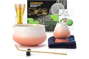 ‎TEANAGOO TEANAGOO Trzepaczka do matchy (7 sztuk) Zestaw do matchy Mtacha Zestaw do matchy Miska z dzióbkiem Bambusowa trzepaczka do matchy (Chasen) Łyżka Uchwyt.N35, pomarańczowy, biały