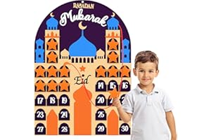 WELLCHY Ramadán Calendario, Eid Calendarios de Adviento para Niños, 30 Días Musulmán Eid Adviento Calendario, Eid Mubarak Fieltro Colgante Calendario de Cuenta Regresiva (Morado)