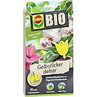 COMPO BIO Gelbsticker dekor, Dekorative Leimfalle, Inklusive Holzstäbe und Aufhänger, Insektizid-frei, Je 10 Stück
