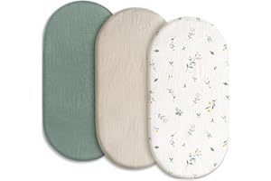 ‎GLLQUEN BABY Gllquen Baby Musselin-Bettlaken, 3er-Pack, atmungsaktiv, elastisch, gemütlich, Baumwolle, Stubenwagen-Matratzenauflage für Babys, Jungen, Mädchen, passend für Sanduhren, oval, rechteckig, 83,8 x 43,2