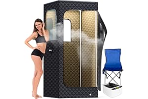 Adamson Sauna Indoor - Dampfsauna für zuhause - Saunazelt für Entspannung im Heim-Spa + 2,6L 1000W Dampfgerät + Stuhl + Fernbedienung + Fußmassager - Schwarz