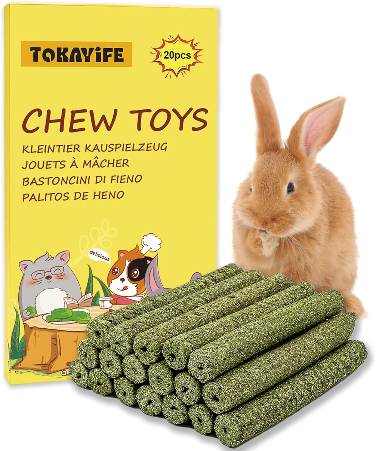 TOKAYIFE Juguetes Masticar para Conejos, Palitos de Heno Timothy para Conejos, Cobayas, Hámsters, Chinchillas (20 Unidad)