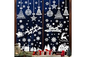 Yuson Girl Noël Autocollants Fenetre, 9 Feuilles Focons de Neige Renne Père Noël PVC Sticker Autocollants Noel Fenêtre Réutilisable pour Porte Vitrine Verre Déco Noël Fête Intérieur