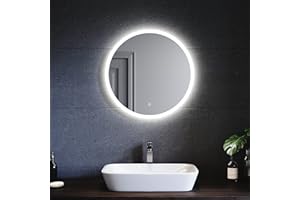 SONNI Specchio Bagno Rotondo Retroilluminato con Luce Regolabile Tricolore 80 cm,Doppio Tocco con Antiappannamento,Specchio da Parete Moderno