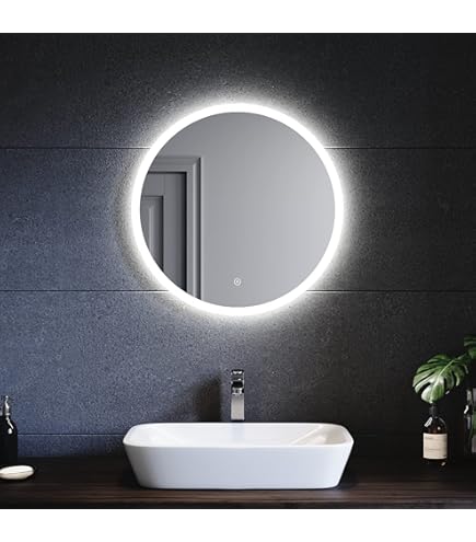 EMKE Specchio Bagno Rotondo con Luce 60 cm, Con funzione antiappannamento, Specchio Bagno LED con Interruttore Tattile Luce Bianca Fredda 6500K