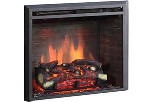 BALDERIA RICHEN EF4XC Electric Fireplace with Heater, 3D Flame Effect, Crinkle Function and Remote Control, Black