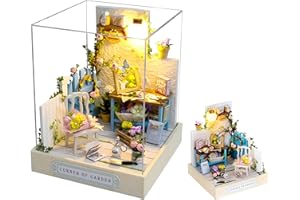Lycidae DIY Miniature House Kit, Mini Dollhouses, 3D Wooden Kit with LED and Dust Cover, Handmade Crafts for Children Teens Adults Friends Birthday Home Decor(Gardenhouse)