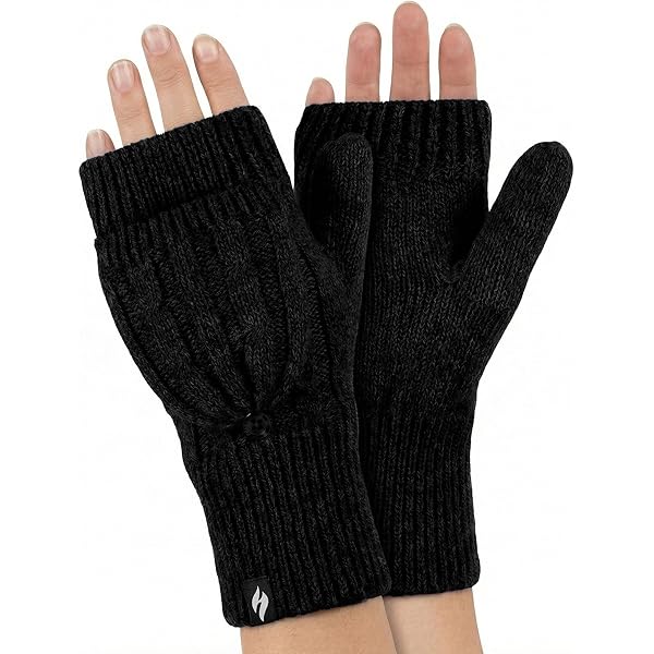 HEAT HOLDERS - Womens Thermal winter fleece cable knit hat, neck warmer and converter gloves set, dusky blue