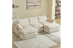 ‎VAMCHEER Vamcheer Ecksofa mit Schlaffunktion (Vollschaum) - 3 Sitzer Modulares Boneless Big Sofa XXL, Cloud Couch U Form für Wohnzimmer, Groß Schlafsofa, Moderne Schlafcouch Eckcouch, 275 x 153 cm, Beige