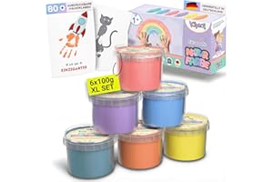 Valy&Oli® Fingerfarben Kinder Ungiftig ab 1 2 3 Jahre [inkl. Malvorlage] Made in Germany - Extrasanft & Unbedenklich - Fördert Kreativität & Entwicklung - XL Set 6×100 g - Pastell