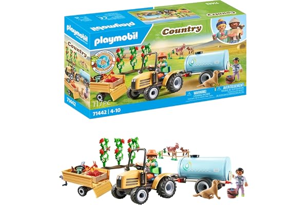 Playmobil 71442 Fermier avec Tracteur et citerne - Country - avec des Animaux et 2 Personnages - Jouet fabriqué avec Plus de 80% de matériaux recyclés ou biosourcés en Moyenne. Dès 4 Ans