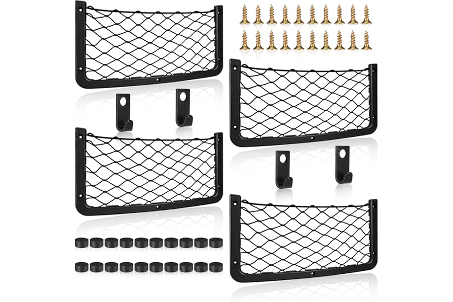 EINESIN 4 Pcs Storage Nets for Campervans, Elastic Trunk Storage Bag with Plastic frame,Van Motorhome Caravan Boat Car Storage Solutions Accessories for Storing Phone/Water Bottle/Toiletry