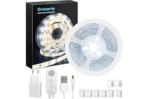 Enteenly Tira Led con Sensor de Movimiento, 120 Leds 2 metros Luz LED con Sensor de Movimiento, IP54 Luz Nocturna para Dormitorio, Interior, Habitación de Niños, Cocina, Escaleras, 6500k Blanco Frío