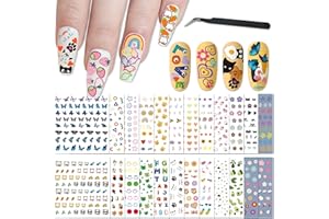 ATYDKUG 24 Feuilles Nail Stickers Ongles Nail Art pour Femmes Filles Enfants Décoration Auto-Adhésif Autocollant Ongle DIY Nail Design Nail Tattoos 1000+ Pièces