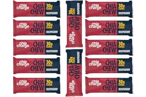 Chia Charge High Energy Chews for Running, Cycling, Hiking, Fitness, and Sports, Gel and Drink Alternative with Pink Himalayan Salt and Milled Chia Seeds, 30g Carbs (Raspberry, 12 Pack)