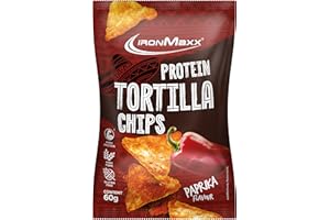 IronMaxx Protein Tortilla Chips – Paprika Bolsa de 60 g | Snack crujiente alto en proteínas de soja y yuca | Rico en fibra y sin gluten | Ideal para una dieta consciente y para llevar