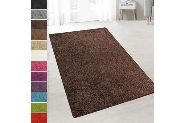 casa pura Shaggy matta Barcelona (mörkbrun, 80 x 150 cm) | Mjuk polypropylenmatta med hög lugg med halkfri actionback-baksida
