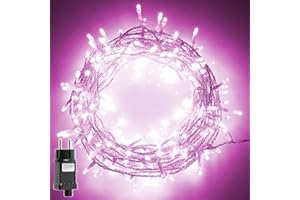H HANSEL HOME Guirnalda Luces Led de Navidad Luces de Árbol de Navidad Uso Interior/Exterior IP44 Impermeable Cable Transparente (Luz Rosa Pastel, 100 Leds 5M)