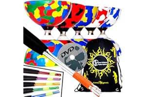 Juggle Dream JESTER Ball Bearing Diabolo Pro Set + Metal Diabolo Handsticks, Diablo String, Diabolo Tricks DVD + Diabolos Travel Bag. (Black/Red Diabolo + Red Handsticks)