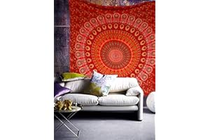 raajsee Red Tapestry Hippie Boho Beach Blanket Mandala Indian Cotton Throw - Home Décor Indie Rug Yoga Mat Meditation Picnic Rugs Queen (82x92 Inches / 208x232 Cms)