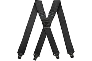 BaronHong Airport Friendly Suspenders,NO buzz Plastic 4 Clips 1.5 inch Fully Elastic Braces with Leather Patch Ski Suspenders