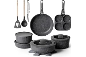 YASHE Batterie de cuisine 20 pièces, Revêtement antiadhésif, poignées amovibles, induction et four jusqu'à 230 °C, lave-vaisselle, empilable, blanc – Idéale pour les familles