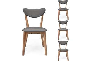 Homely - Pack de 4 sillas de Comedor de diseño nórdico MELAKA Estructura y Patas en Madera de Roble Acabado Natural, Respaldo y Asiento tapizados en Tela de Color Gris, de 44x54x78,5 cm