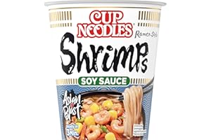‎CUP NOODLES Nissin Cup Noodles – Shrimps, Einzelpack, Soup Style Instant-Nudeln japanischer Art, mit Shrimp-Geschmack, Sojasauce & Gemüse, schnell im Becher zubereitet, asiatisches Essen (1 x 63 g)